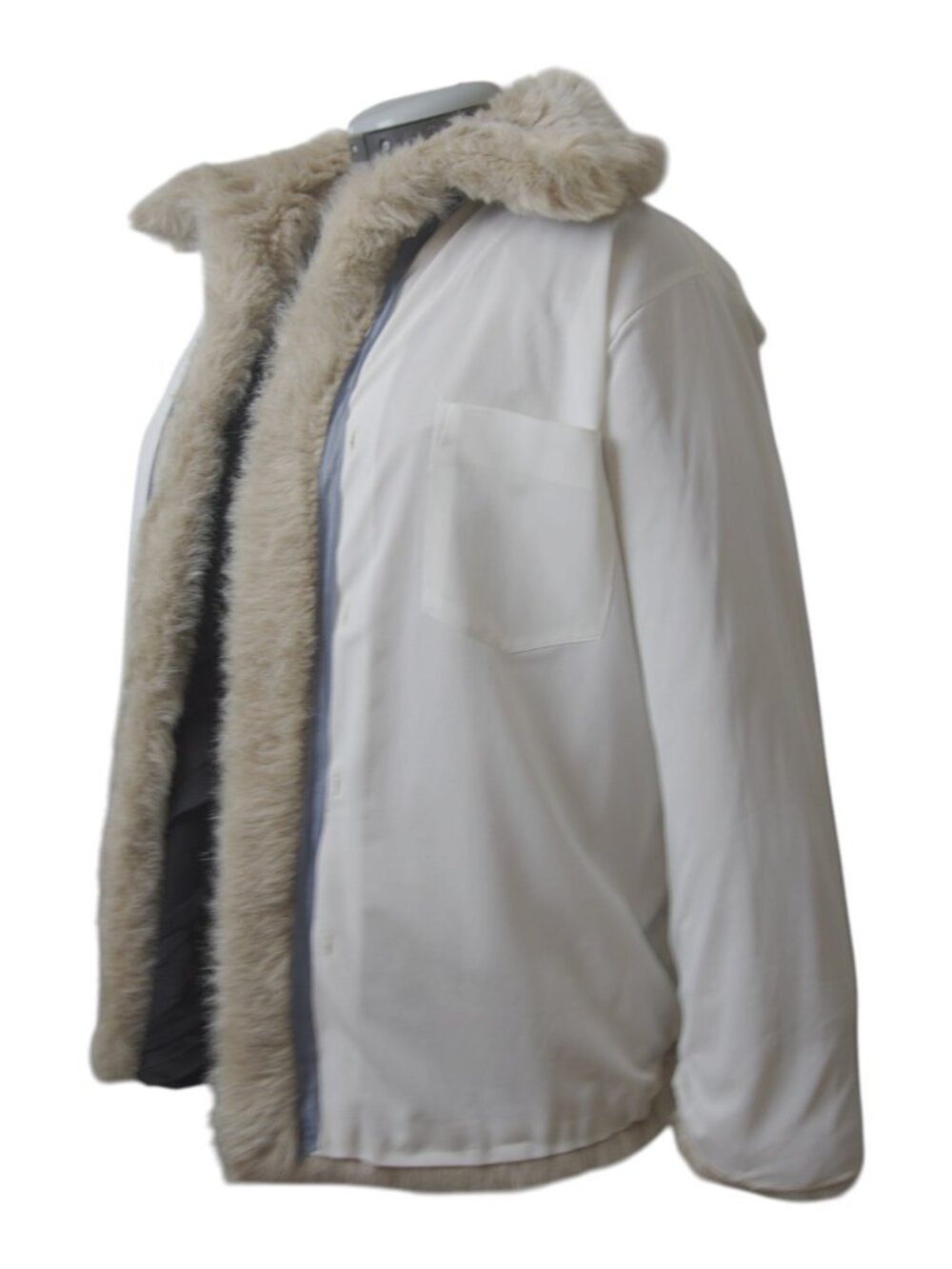 Cream Faux Fur Teddy Coat Collared Lined Jacket with Pockets Hook & Eye No Tag - Picture 9 of 11